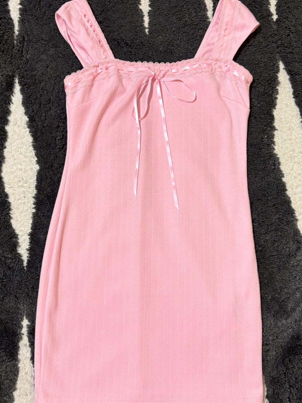 Classic Pink Lace-Trim dress and tan belt buckle dress